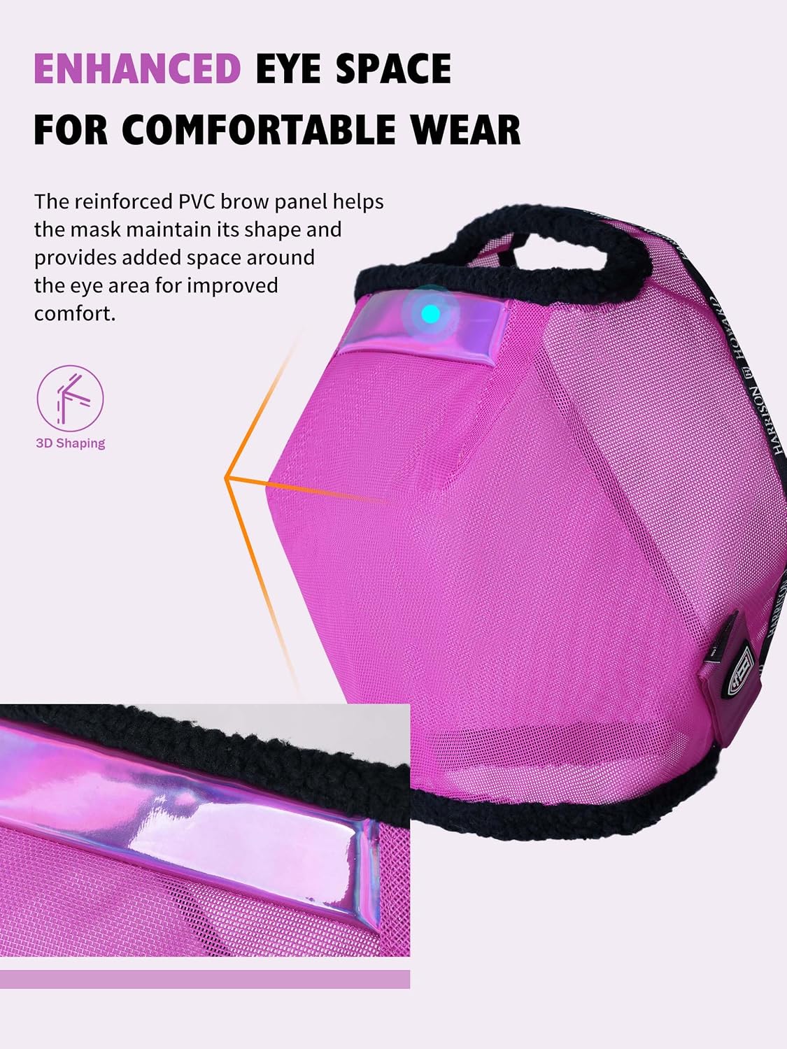 Close up of breathable mesh on Harrison Howard horse mask