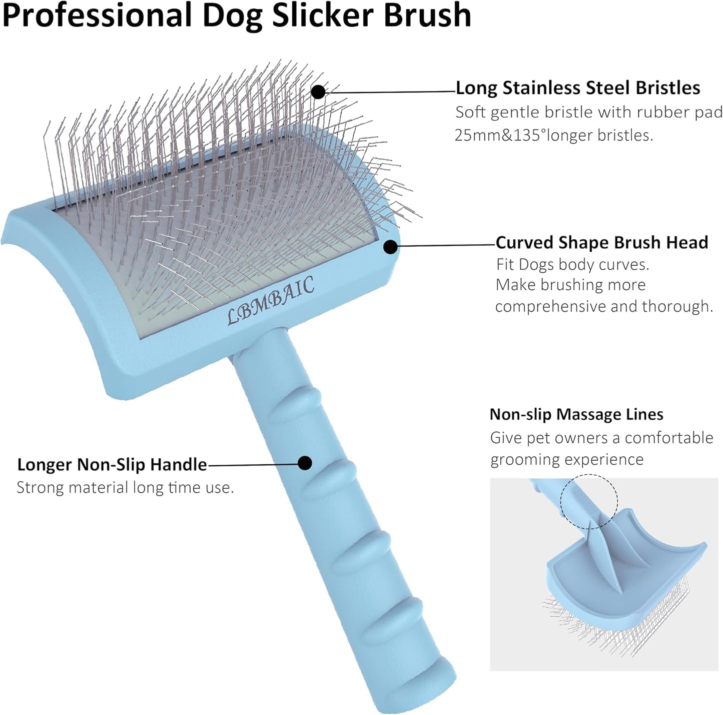 Premium blue slicker brush packaging view showing authentic imported product details