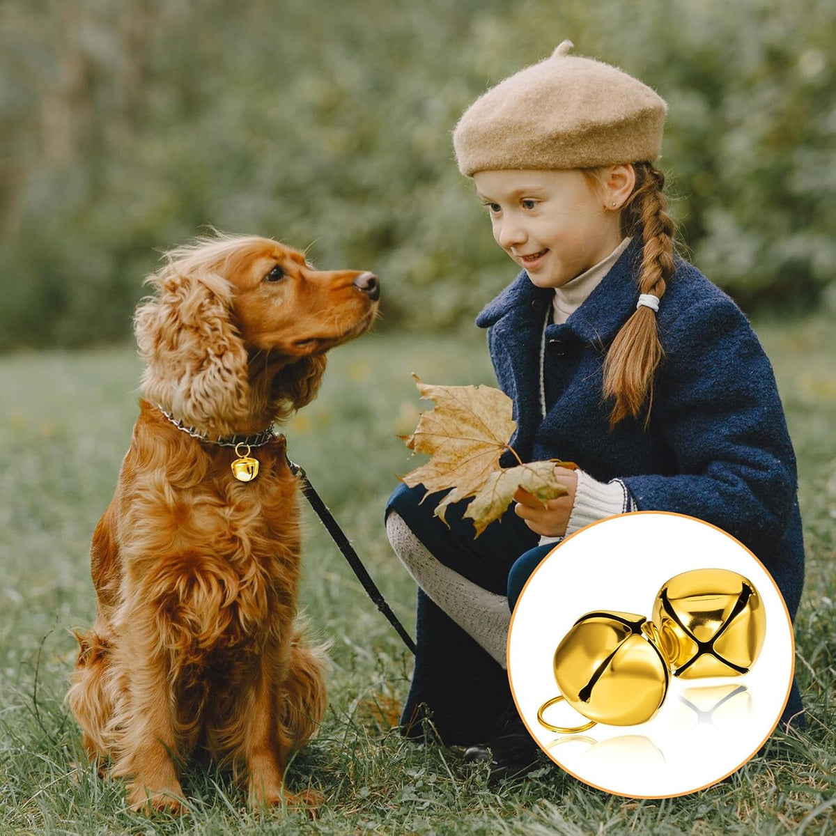 Handmade Xthrotsenk gold pet bells close up showing the sturdy rust resistant metal construction