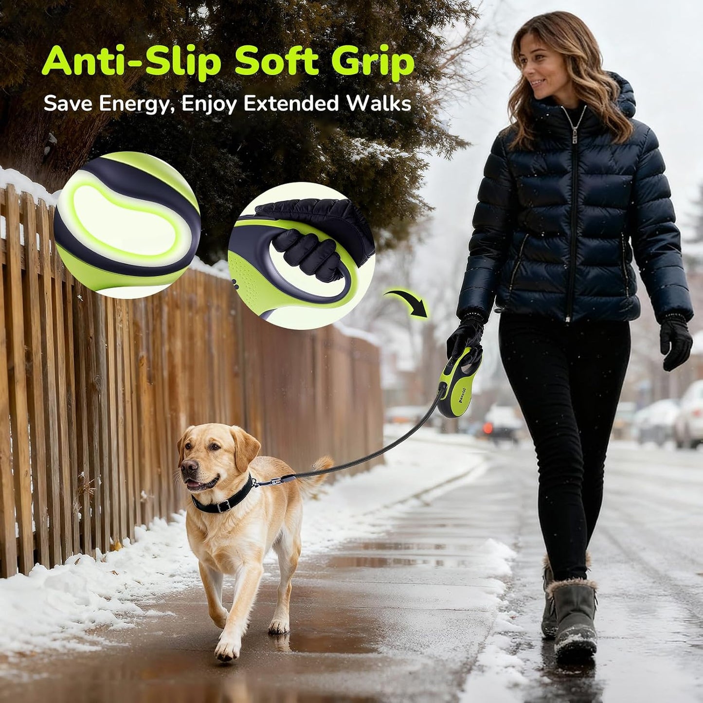 Reflective material on Pecute retractable leash for night safety