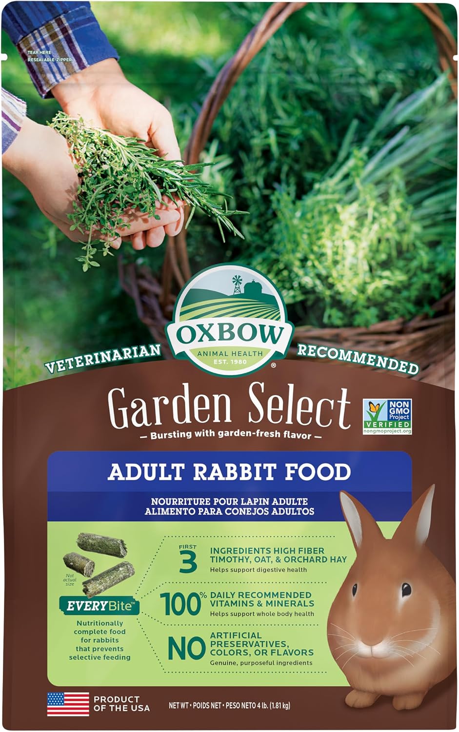 Oxbow Garden Select Adult Rabbit Food 4lb bag front view