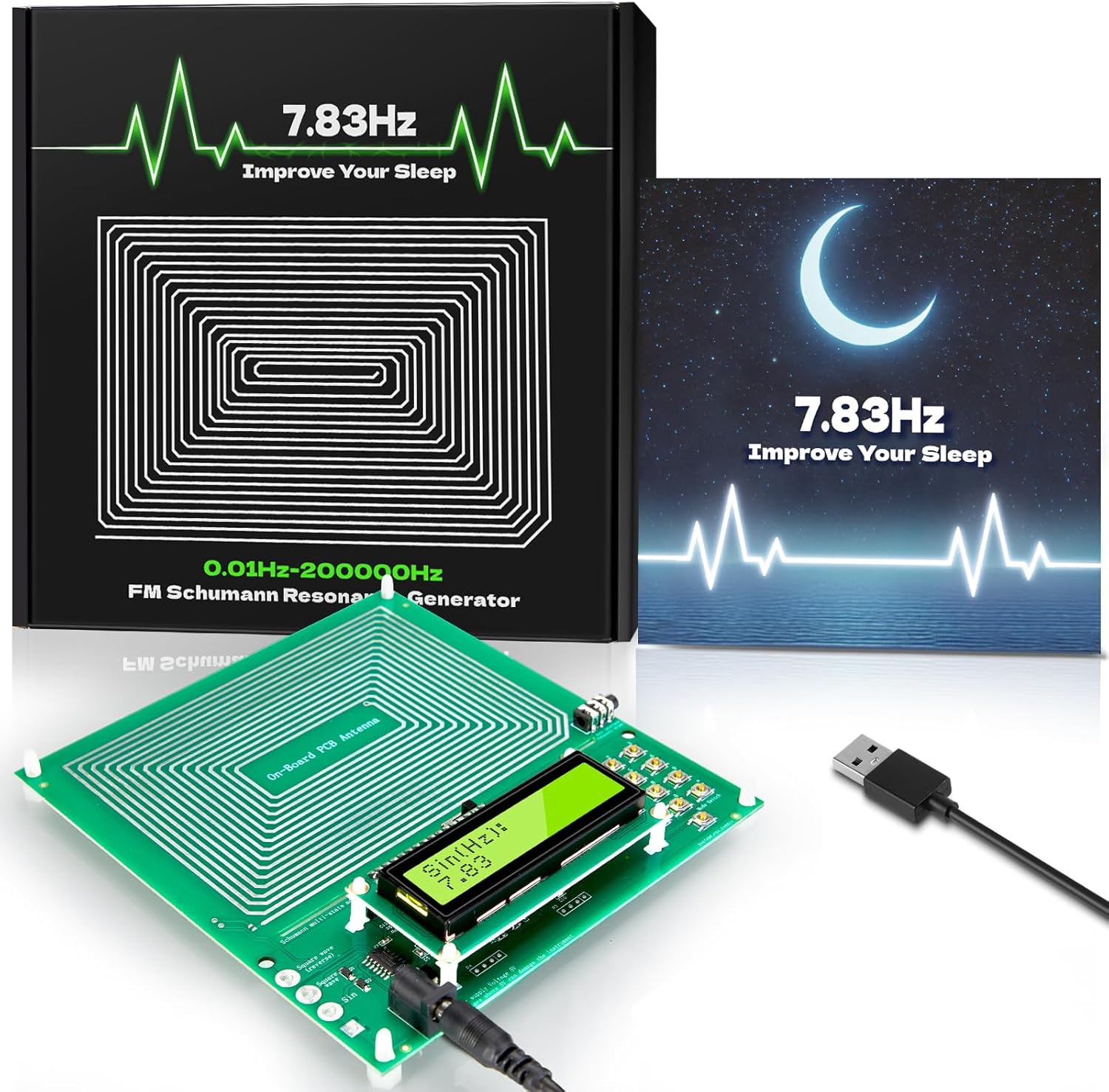 Twxire Schumann Resonance Frequency Generator front view showing compact electronic design and adjustable frequency controls for natural healing