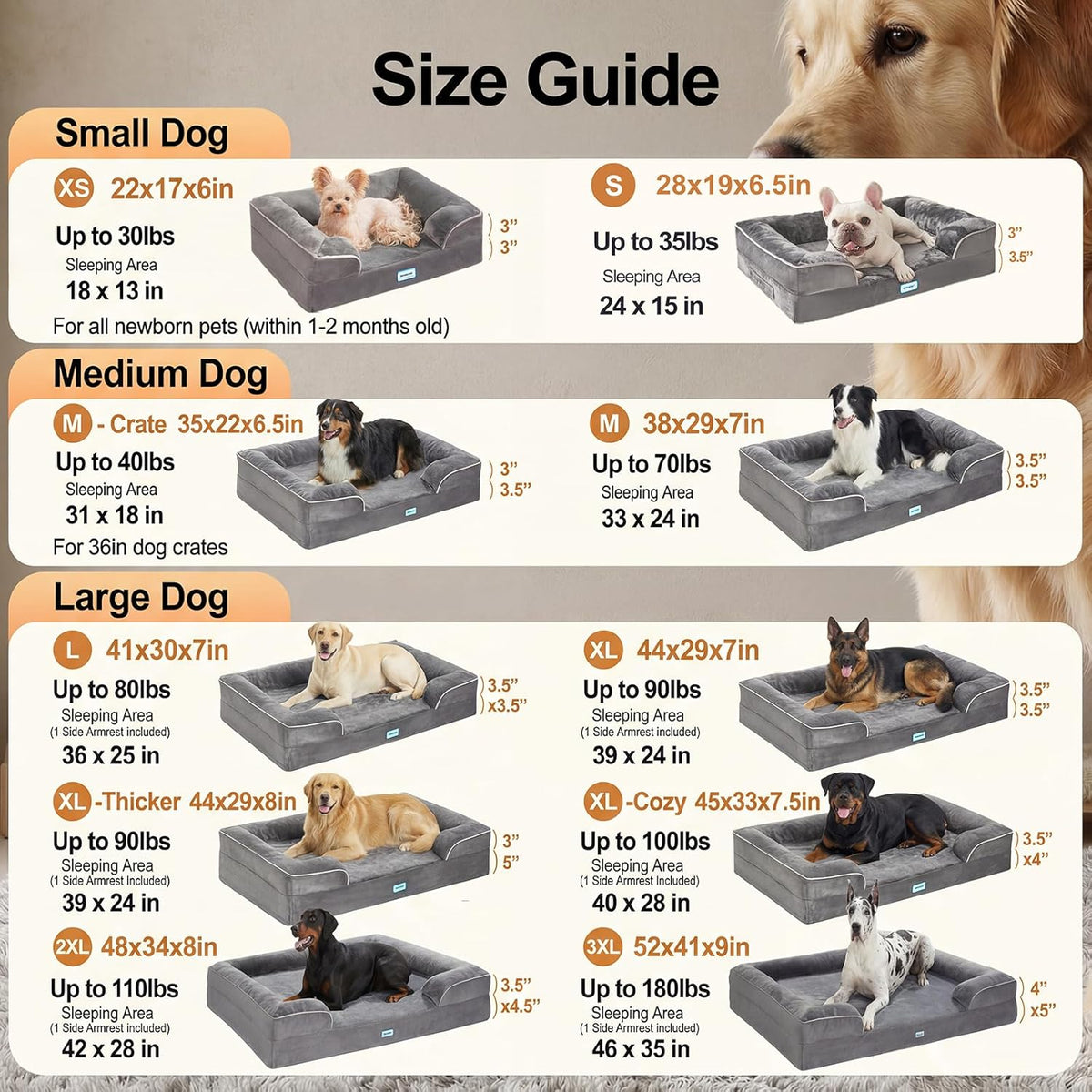 OhGeni dog sofa with supportive bolster for large dogs