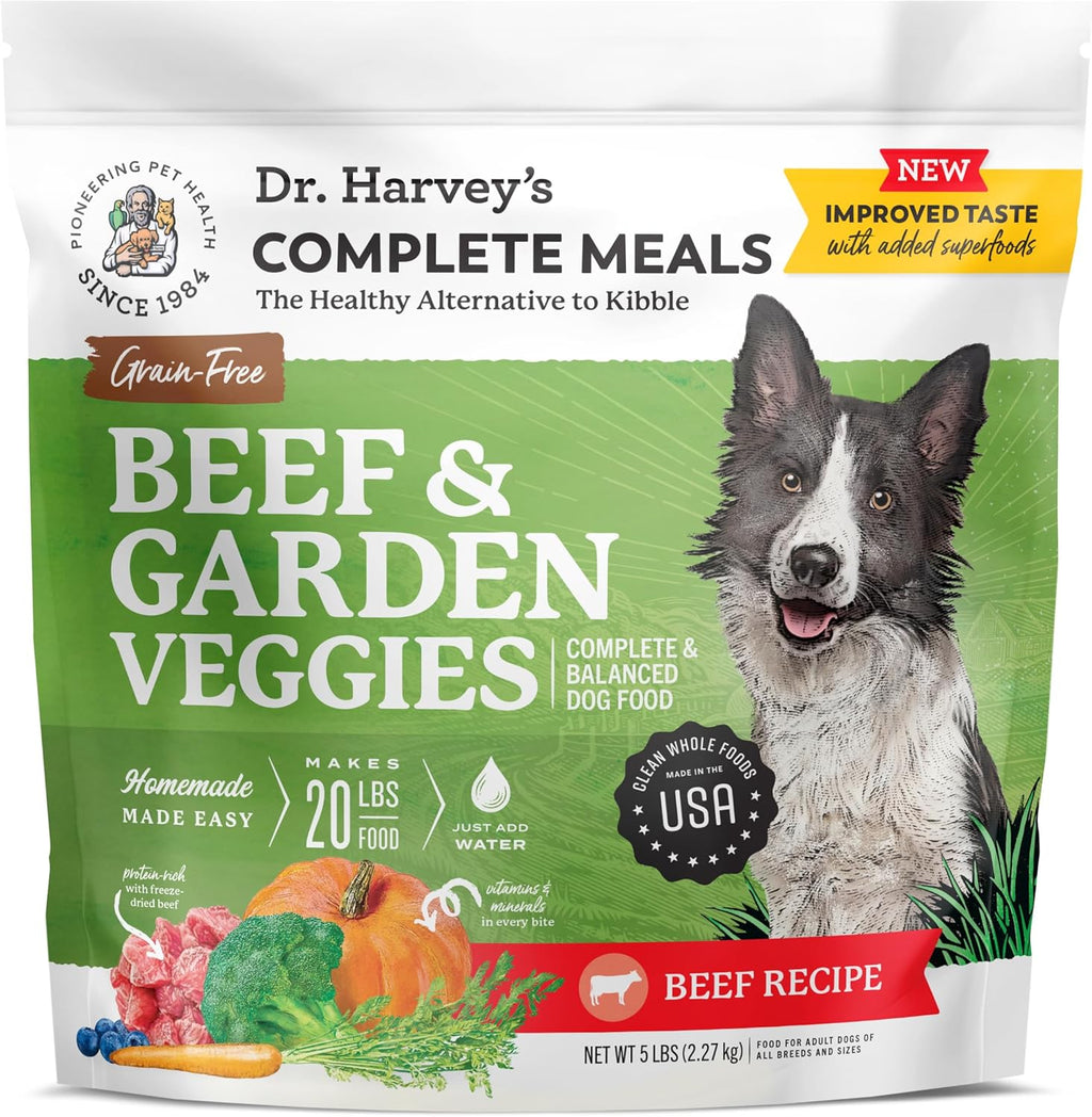 Dr. Harvey's Beef and Garden Veggies dehydrated dog food bag front view