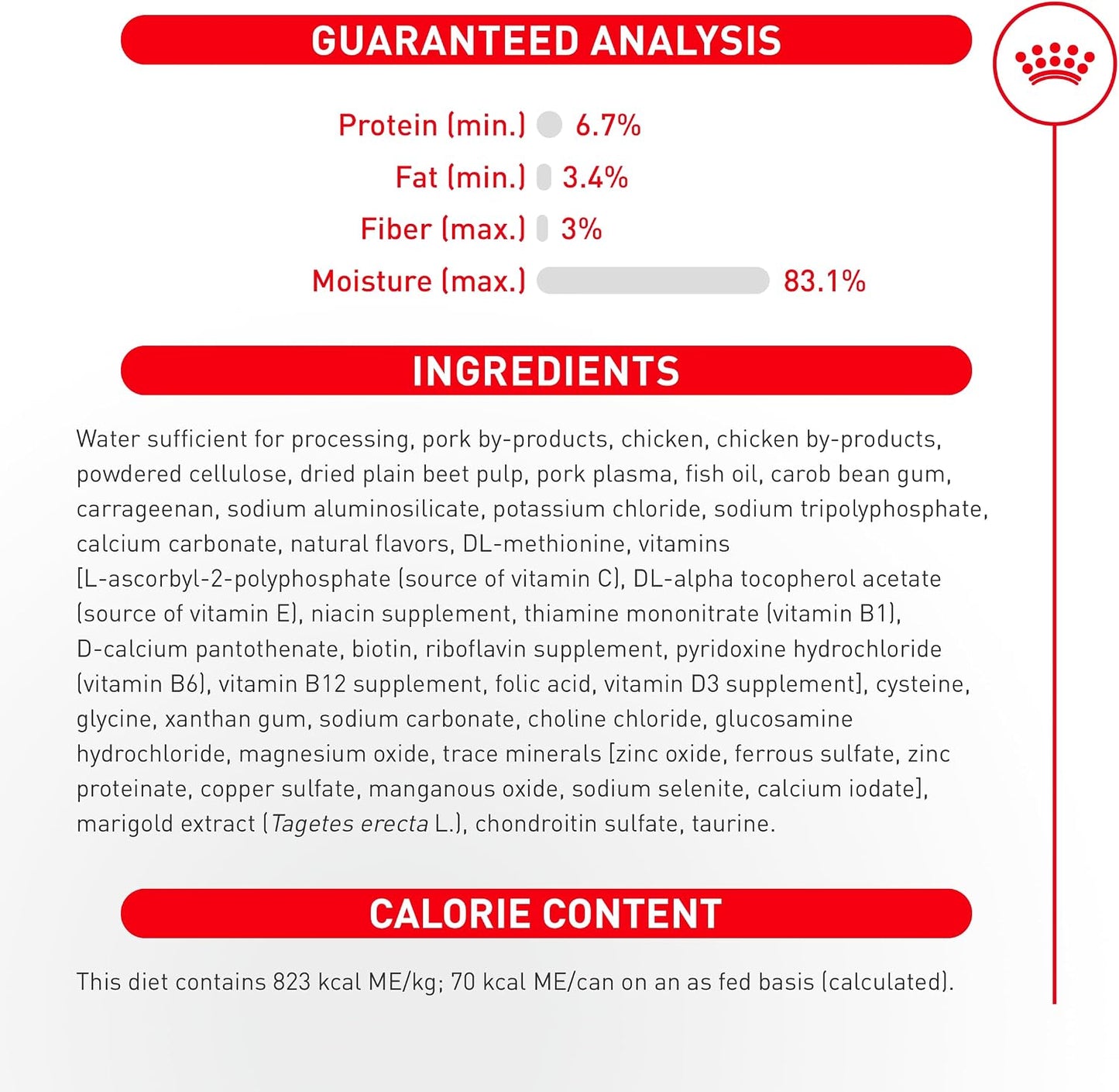 Close up view of the highly digestible protein loaf formula packaging from Royal Canin.