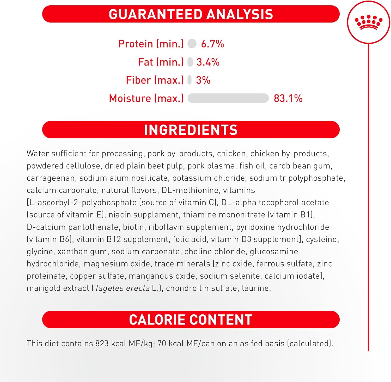 Close up view of the highly digestible protein loaf formula packaging from Royal Canin.