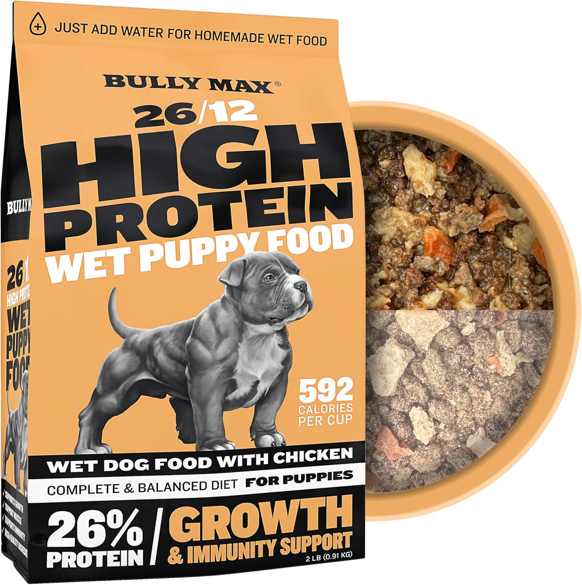 Bully Max high protein dehydrated wet puppy food packaging