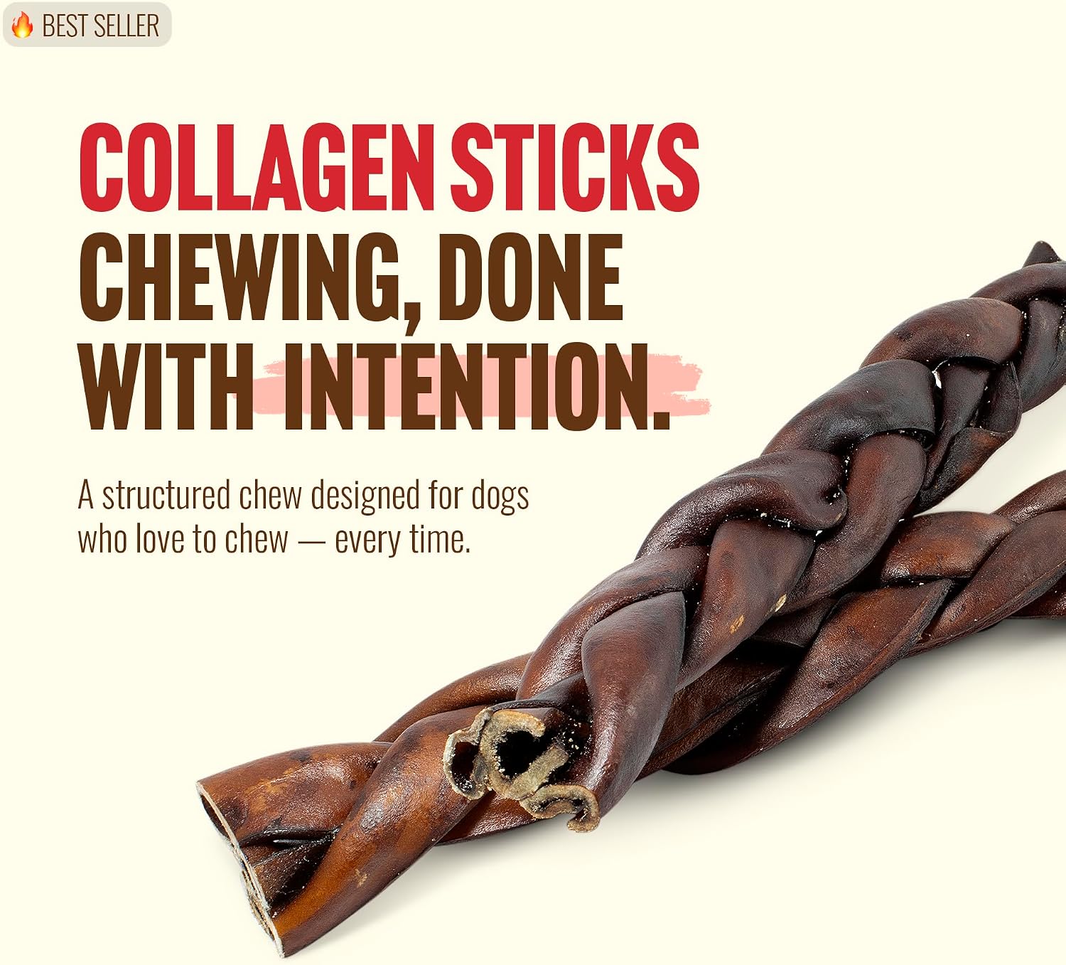 Natural Farm 12 inch braided dog collagen sticks close up texture