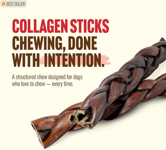 Natural Farm 12 inch braided dog collagen sticks close up texture