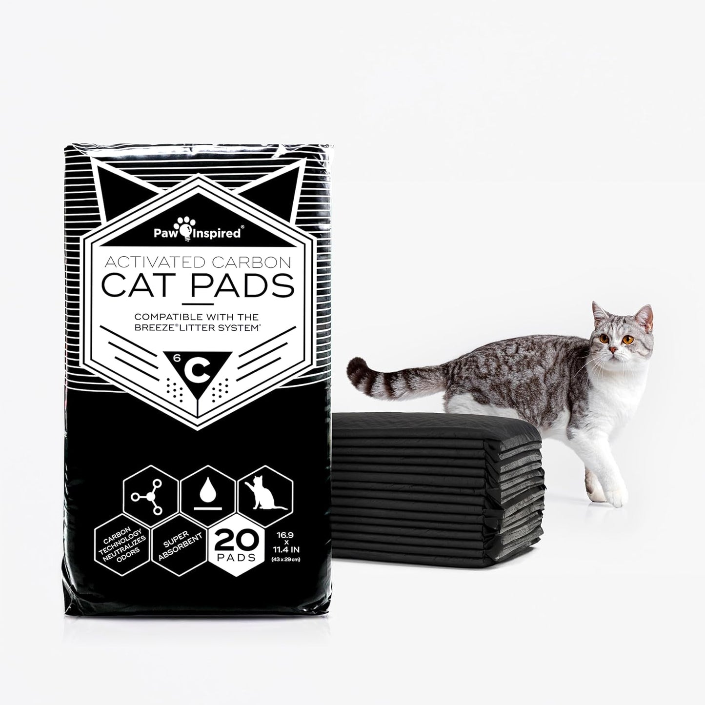 Peritas Paw Inspired Activated Carbon Cat Pads front view showing 20 count packaging