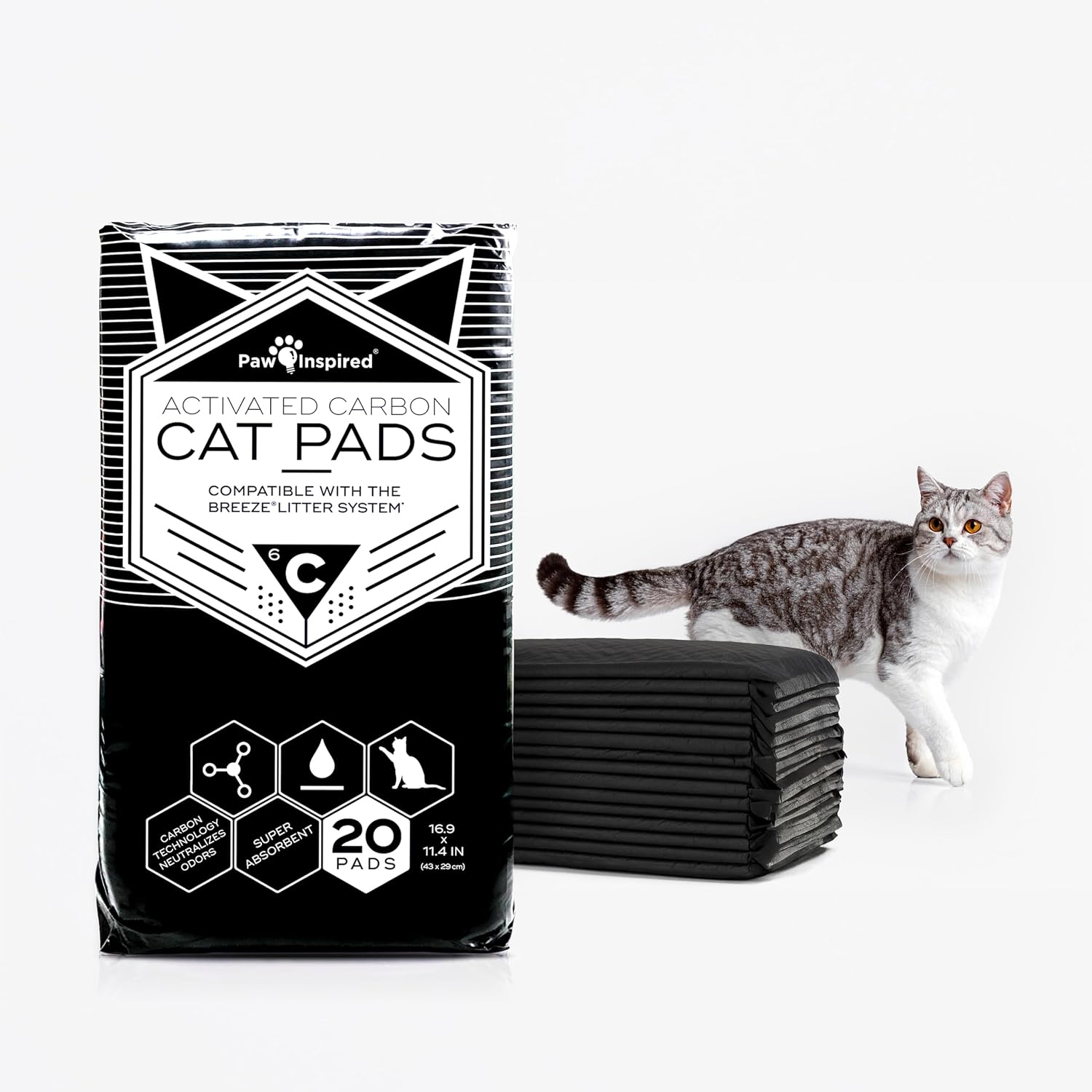 Peritas Paw Inspired Activated Carbon Cat Pads front view showing 20 count packaging