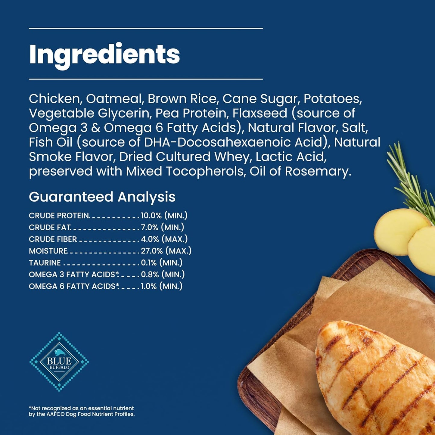 Blue Buffalo chicken flavor bite sized training treat pieces on flat surface