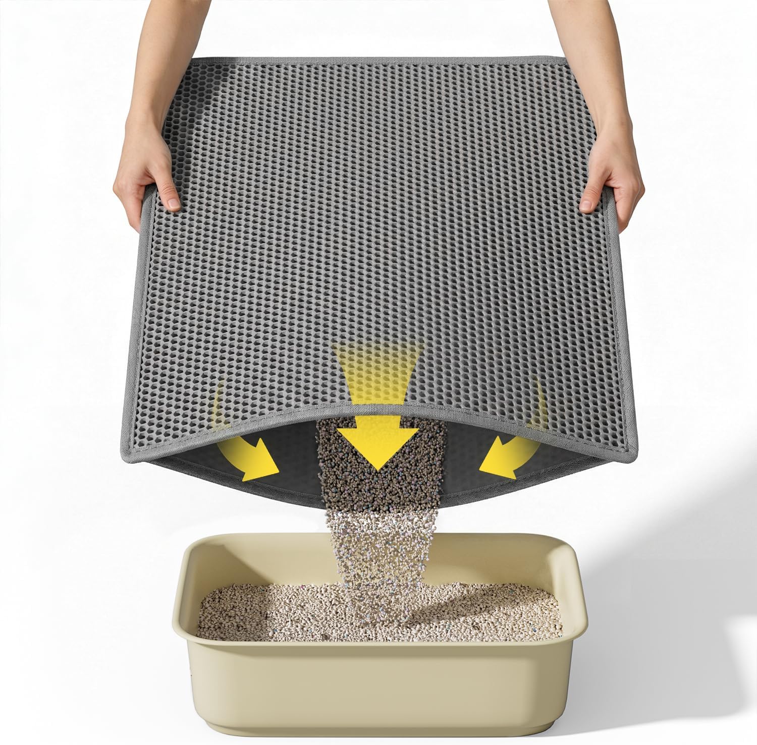 Kaxionage cat litter mat front view showing grey honeycomb double layer design