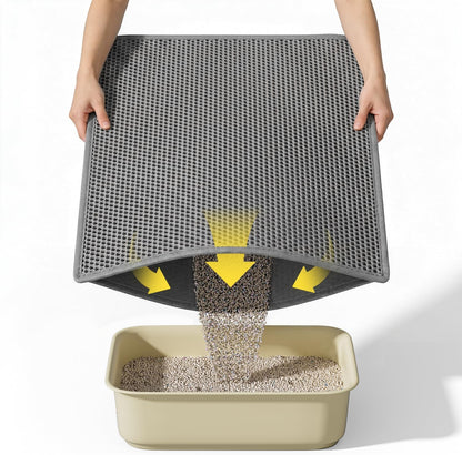 Kaxionage cat litter mat front view showing grey honeycomb double layer design