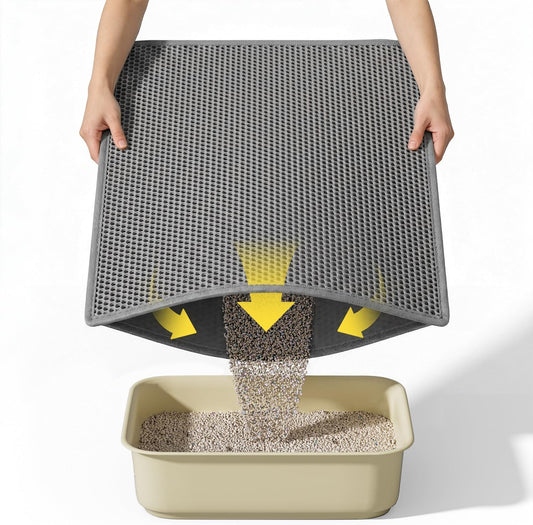 Kaxionage cat litter mat front view showing grey honeycomb double layer design