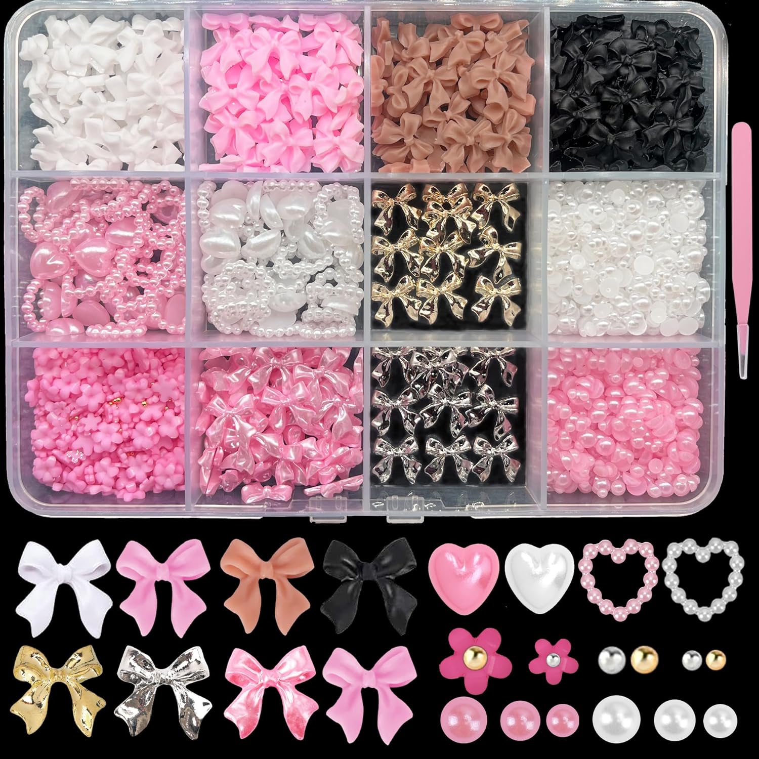 Shein 3D nail charms bulk set with mixed bows and flowers
