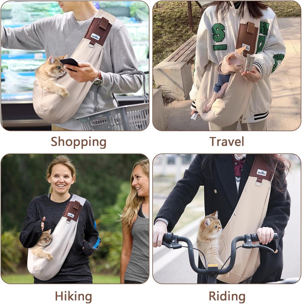 Front view of Wakytu dog sling for comfortable pet transport