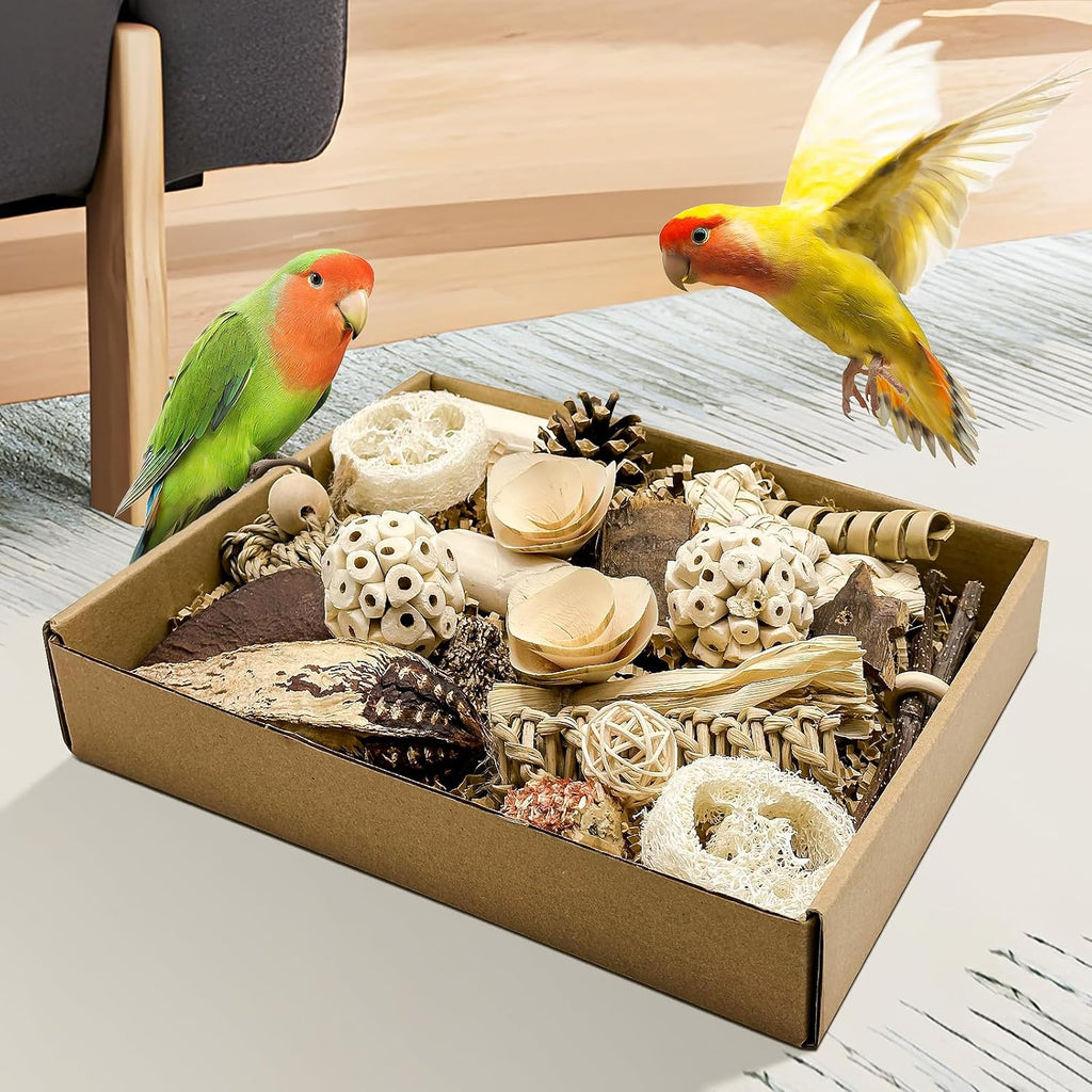 LOPERDEVE parrot chewing toy showing organic sola and rattan balls