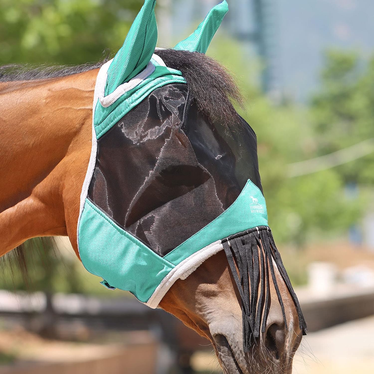 Side profile of Harrison Howard fly mask on a horse