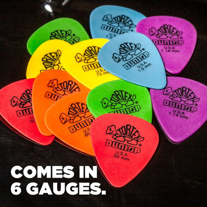 Jim Dunlop Tortex standard series blue tone guitar picks twelve count setup view.