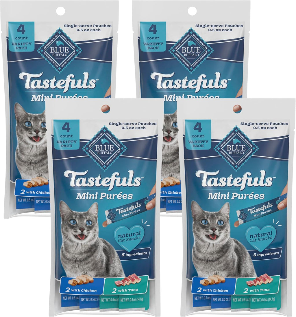 Blue Buffalo Tastefuls Mini Pures Natural Cat Treats, Chicken, Tuna, Salmon Variety Pack, 0.5 oz. Single Servings, 24-Count - Image 12