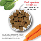 Sliced Lucy Pet chicken and vegetable dinner roll