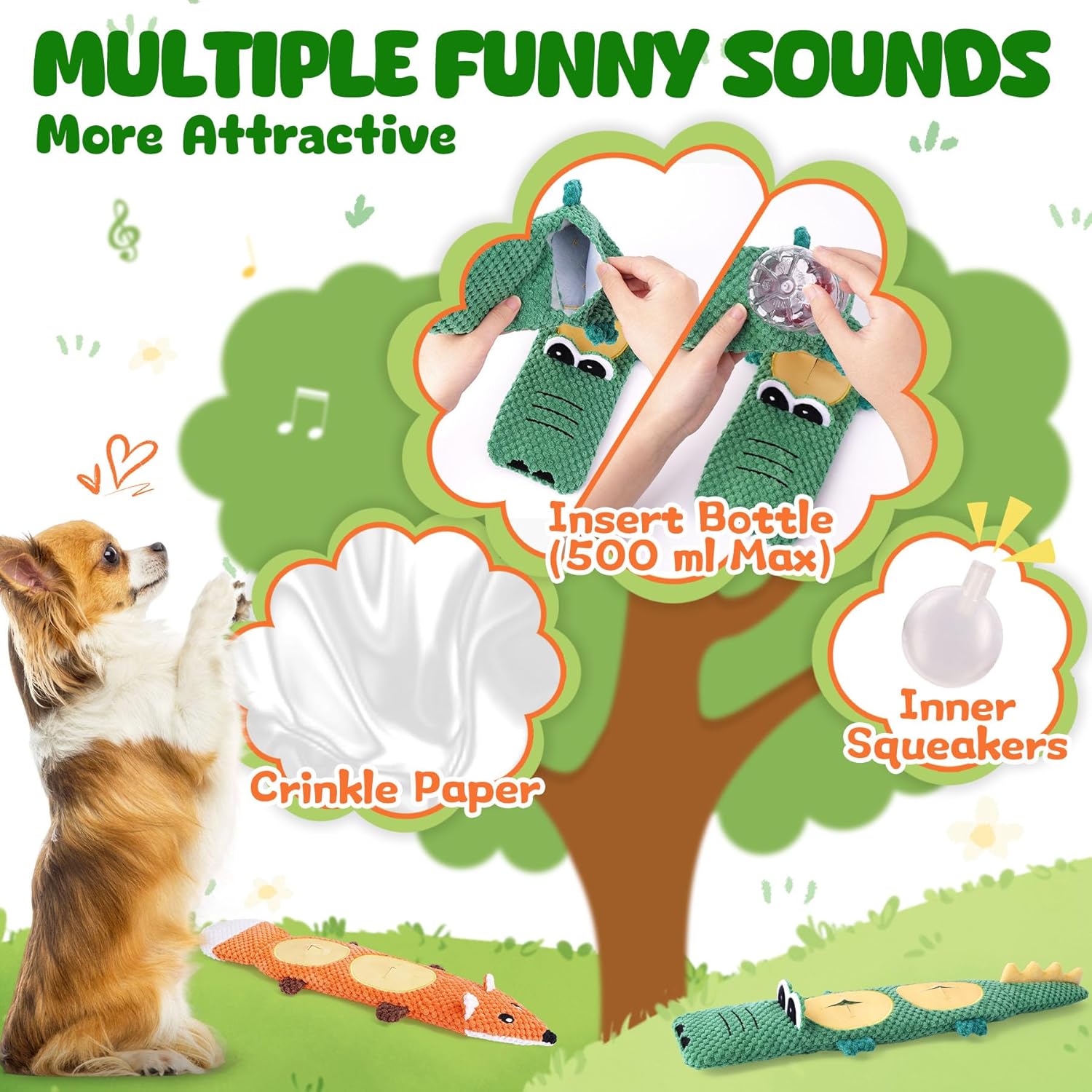 XIUGOAL no stuffing dog toy with treat hiding pockets design