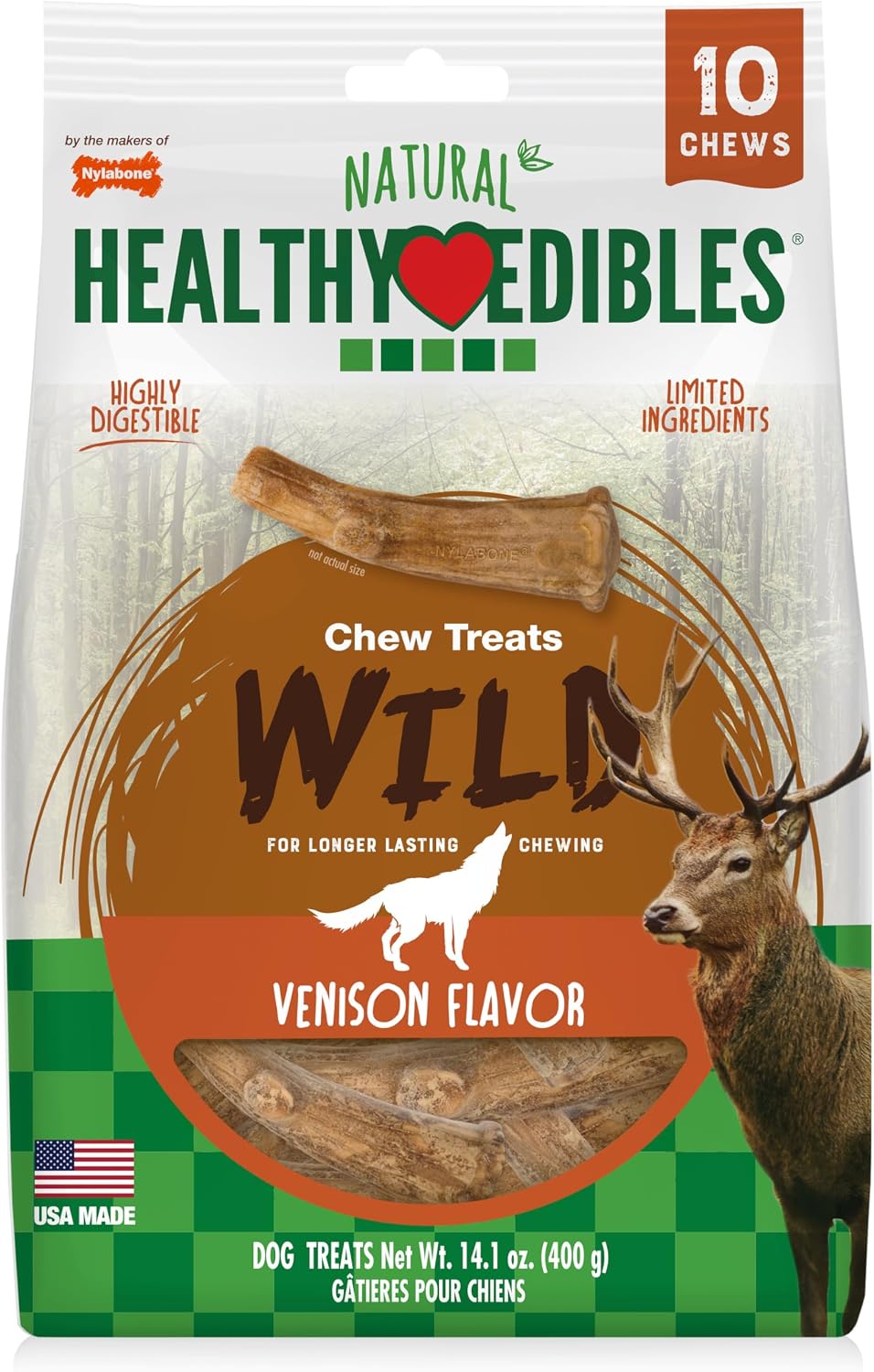 Nylabone Healthy Edibles WILD Natural Dog Chew Treats for Large Dogs, Long Lasting Dog Chew Bones Made in USA, Bison Flavor, For Dogs Up to 50 lbs. (1 Count) - Image 10