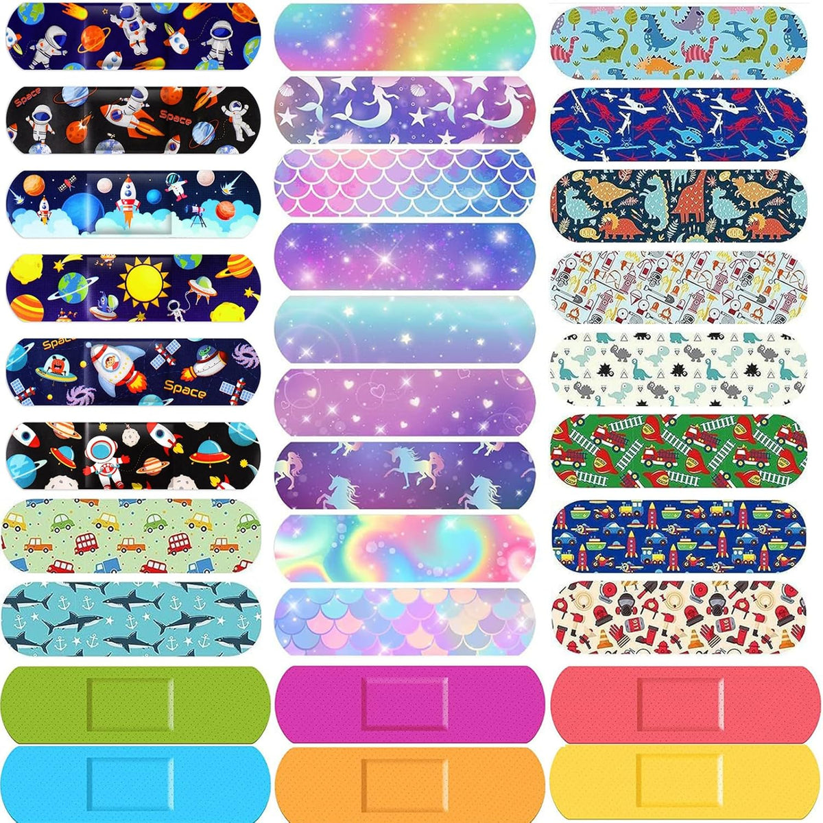 YBEAR 100 Pcs Kids Cartoon Bandages front view of colorful box.