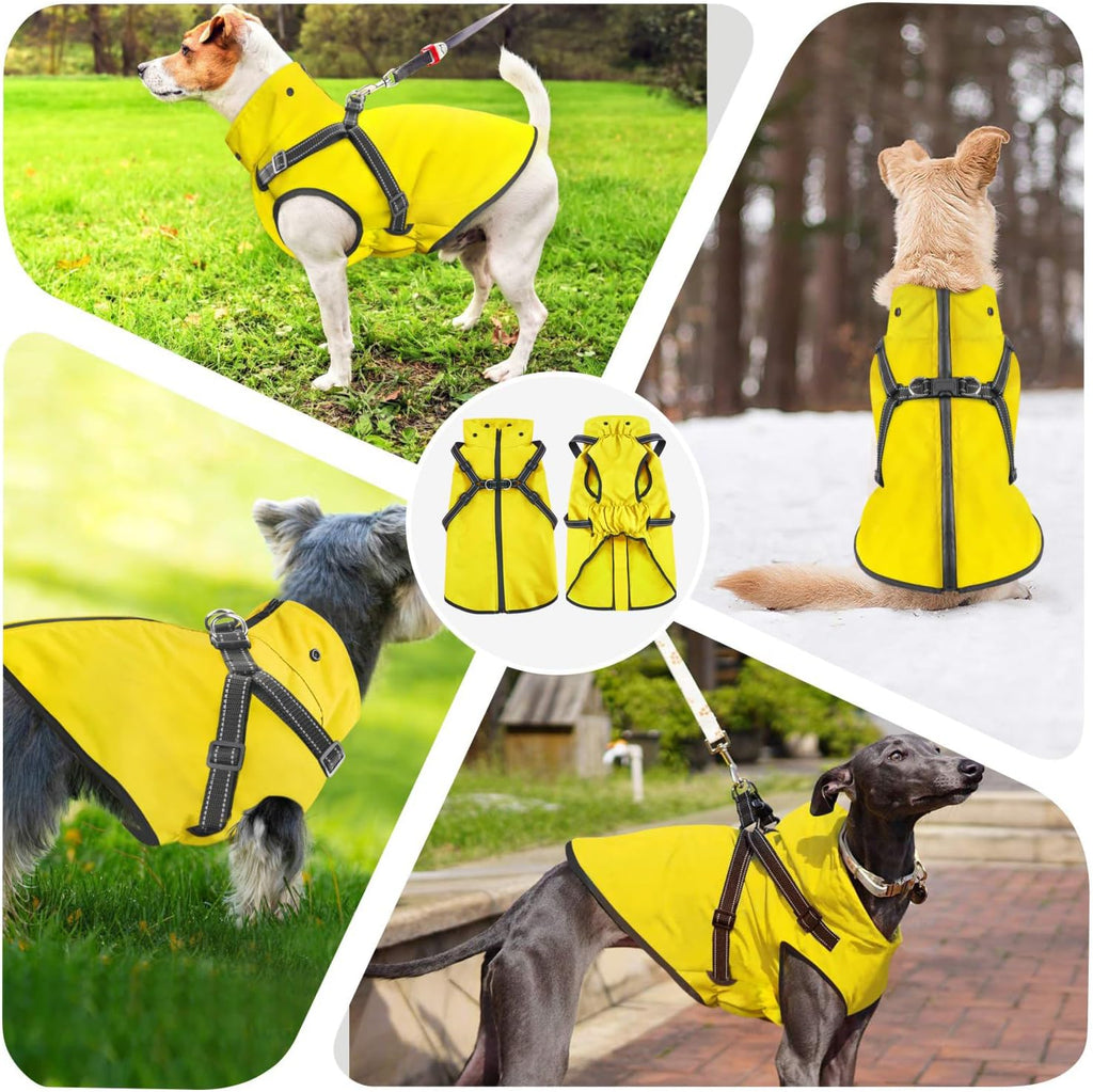 Mosucoirl yellow pet rain gear reflective straps close up detail