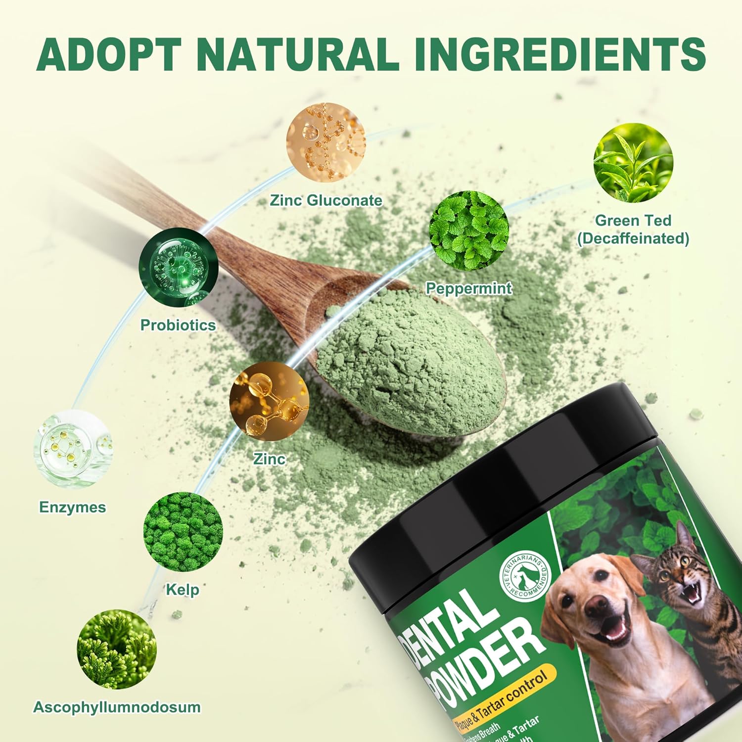 Mint flavored dog breath freshener powder one hundred and fifty grams size