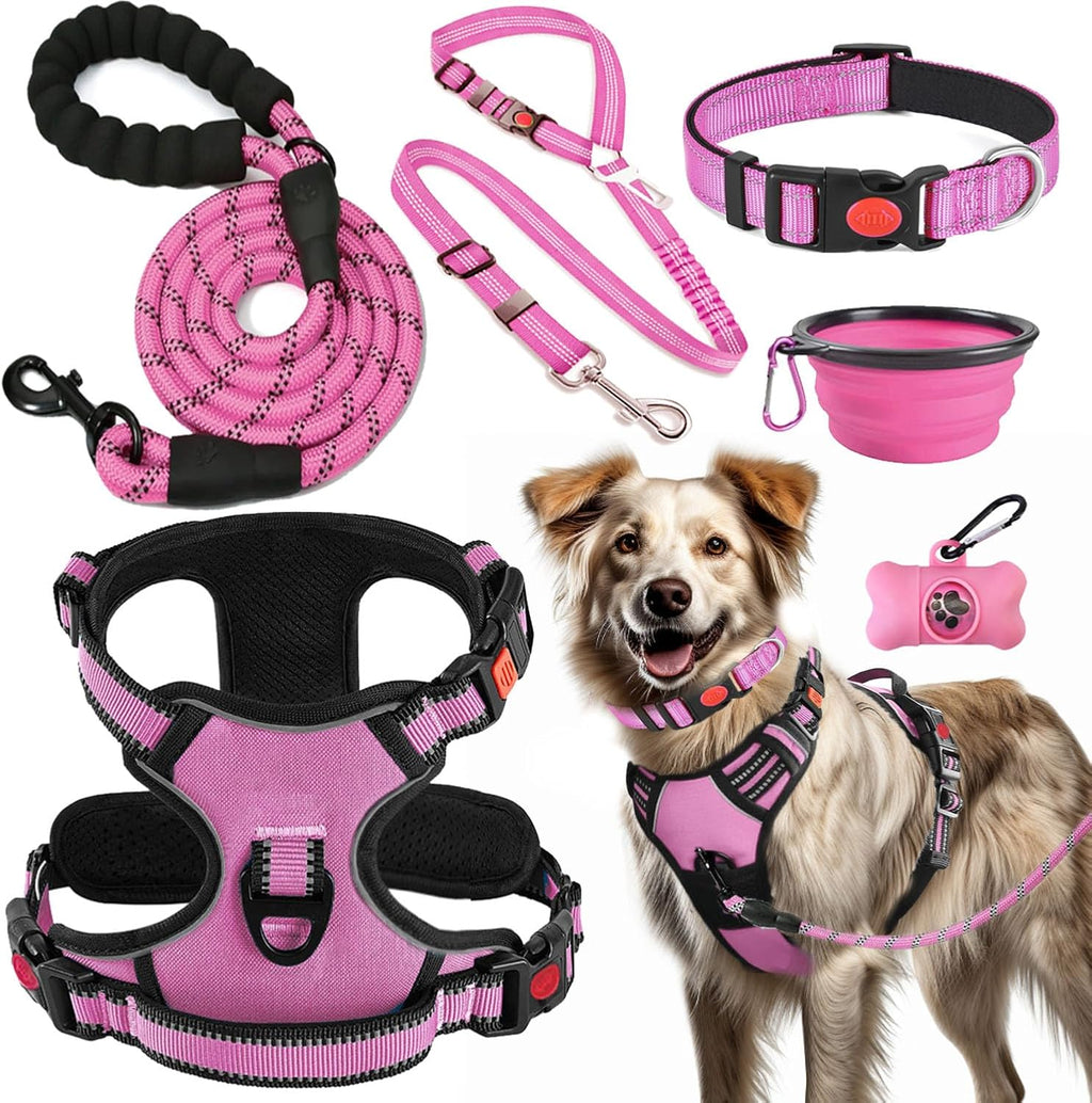 Lobeve pink no pull dog harness set front view on dog