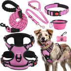 Lobeve pink no pull dog harness set front view on dog