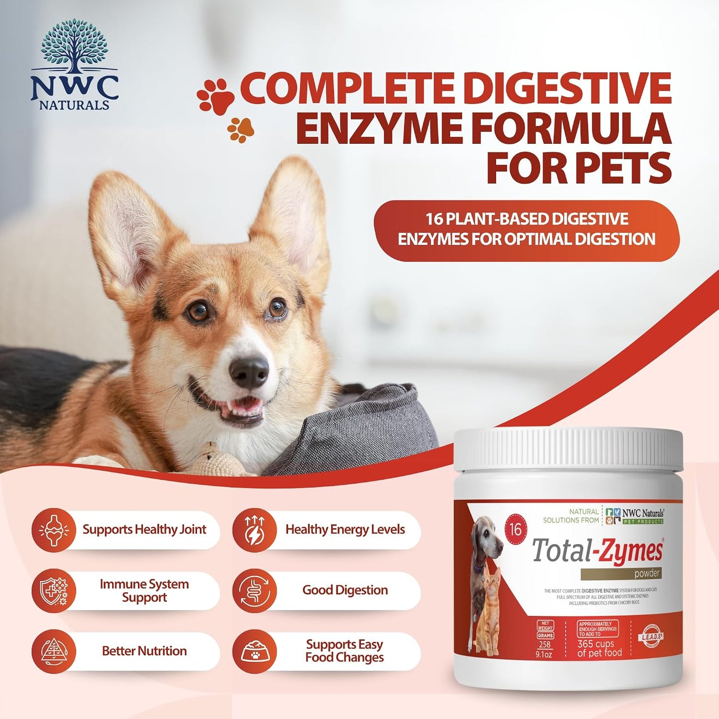 NWC Naturals pet digestive powder 8 ounces supplement label details