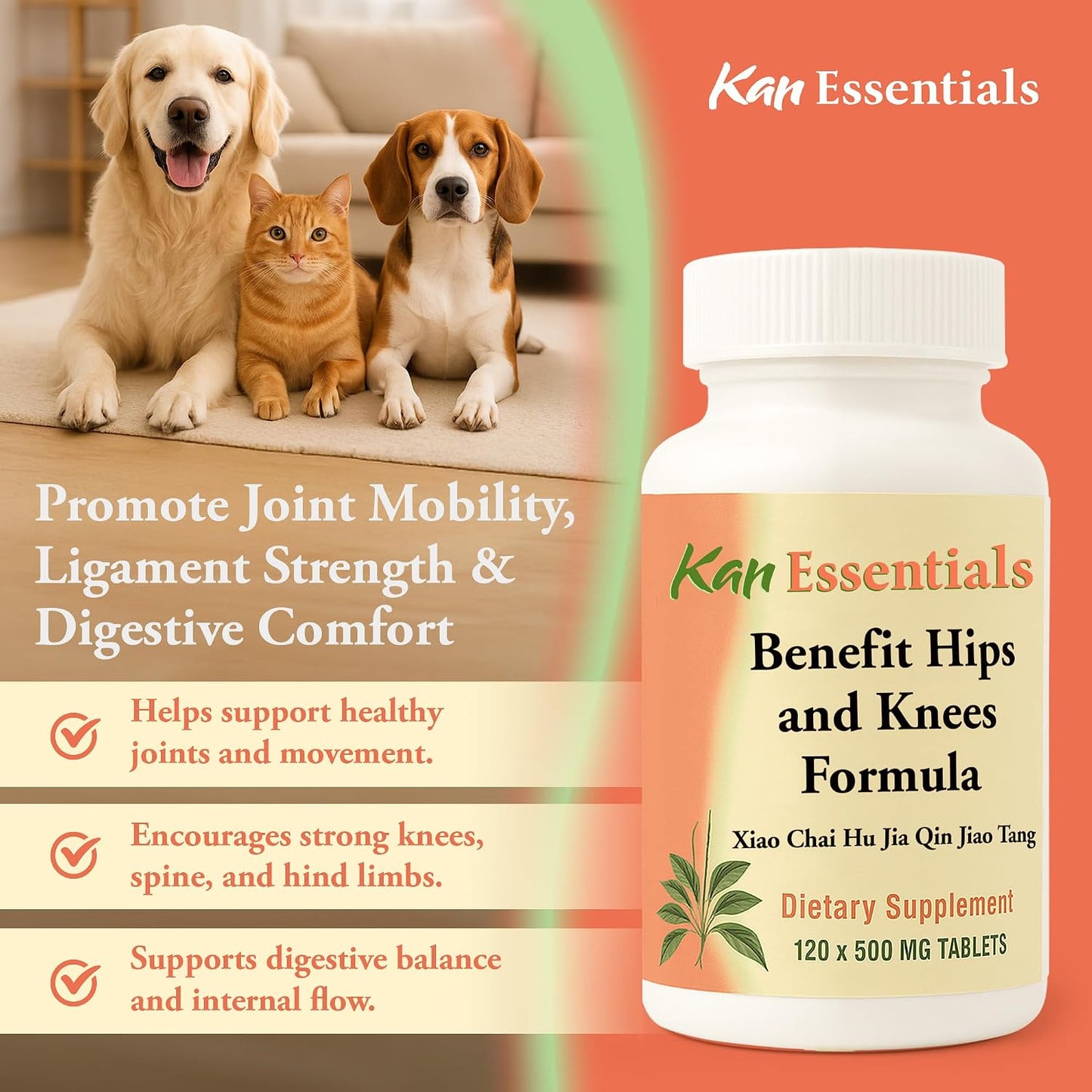 Kan Herb Company Benefit Hips and Knees Formula - Traditional Chinese Herbal Blend to Support Joint Comfort, Mobility, and Digestive Balance, Herbal Supplement Tablets for Pets, 120 Tablets - Image 5