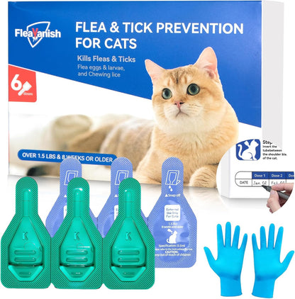 FleaVanish cat flea and tick drops front packaging view showing six month supply
