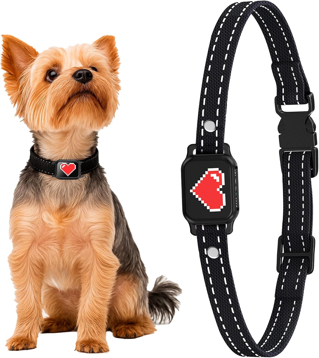 Elecane bark collar for small dogs front view with red heart
