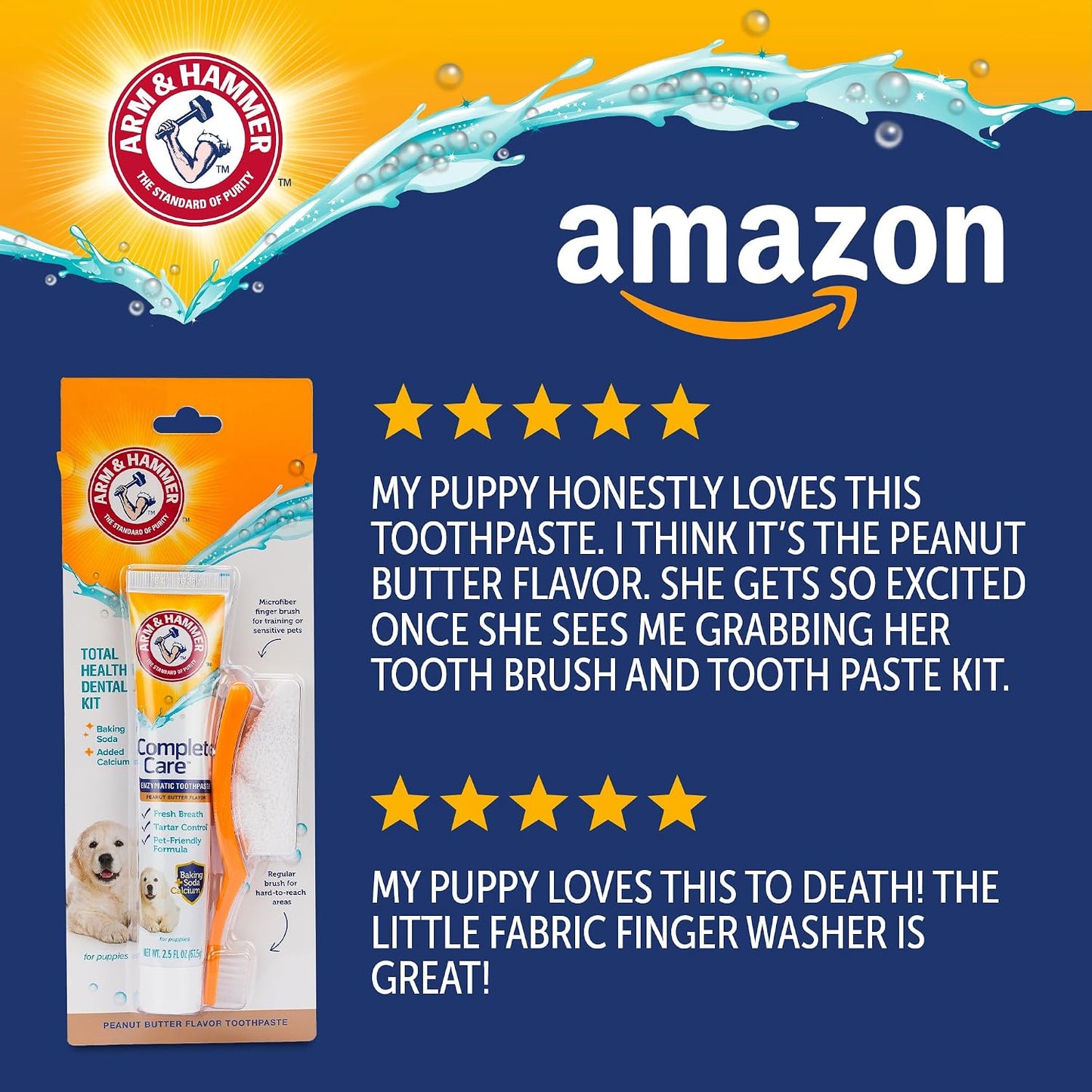 Arm & Hammer Complete Care Puppy Dental Kit, Enzymatic Toothpaste with Baking Soda and Calcium for Dogs, Peanut Butter Flavor, Toothbrush and Microfiber Brush Included, Fluoride-Free, 2.5 Oz - Image 9