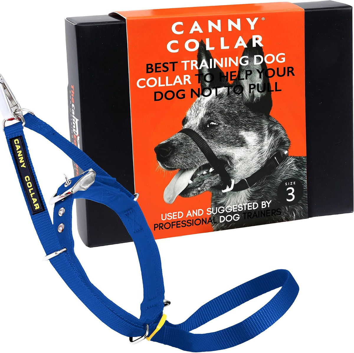 Canny gentle no pull dog training head collar front view blue color size three