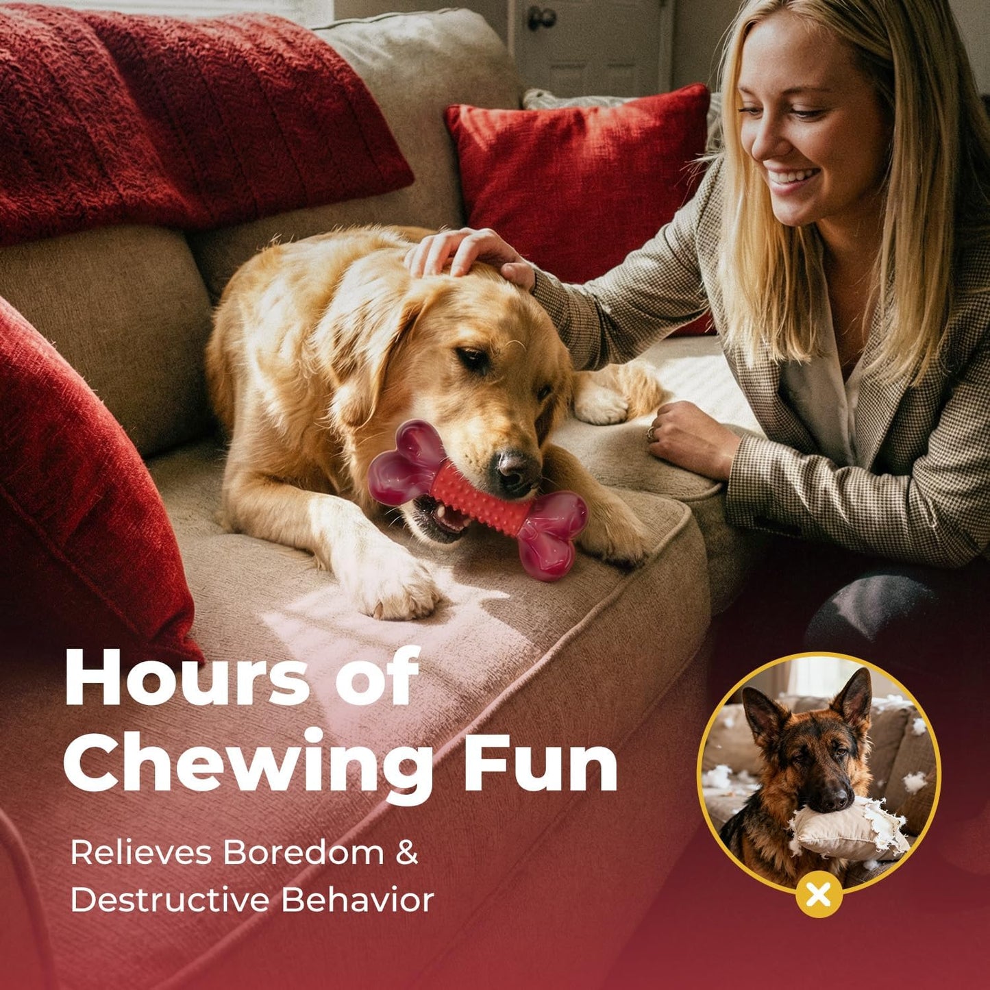 Tough Dog Toys for Aggressive Chewers: Beef Flavored Long Lasting Dog Bones for Large Dogs, Indestructible Dog Chew Toys to Keep Them Busy, Large Dog Toys for Medium & Large Breed, Red - Image 9