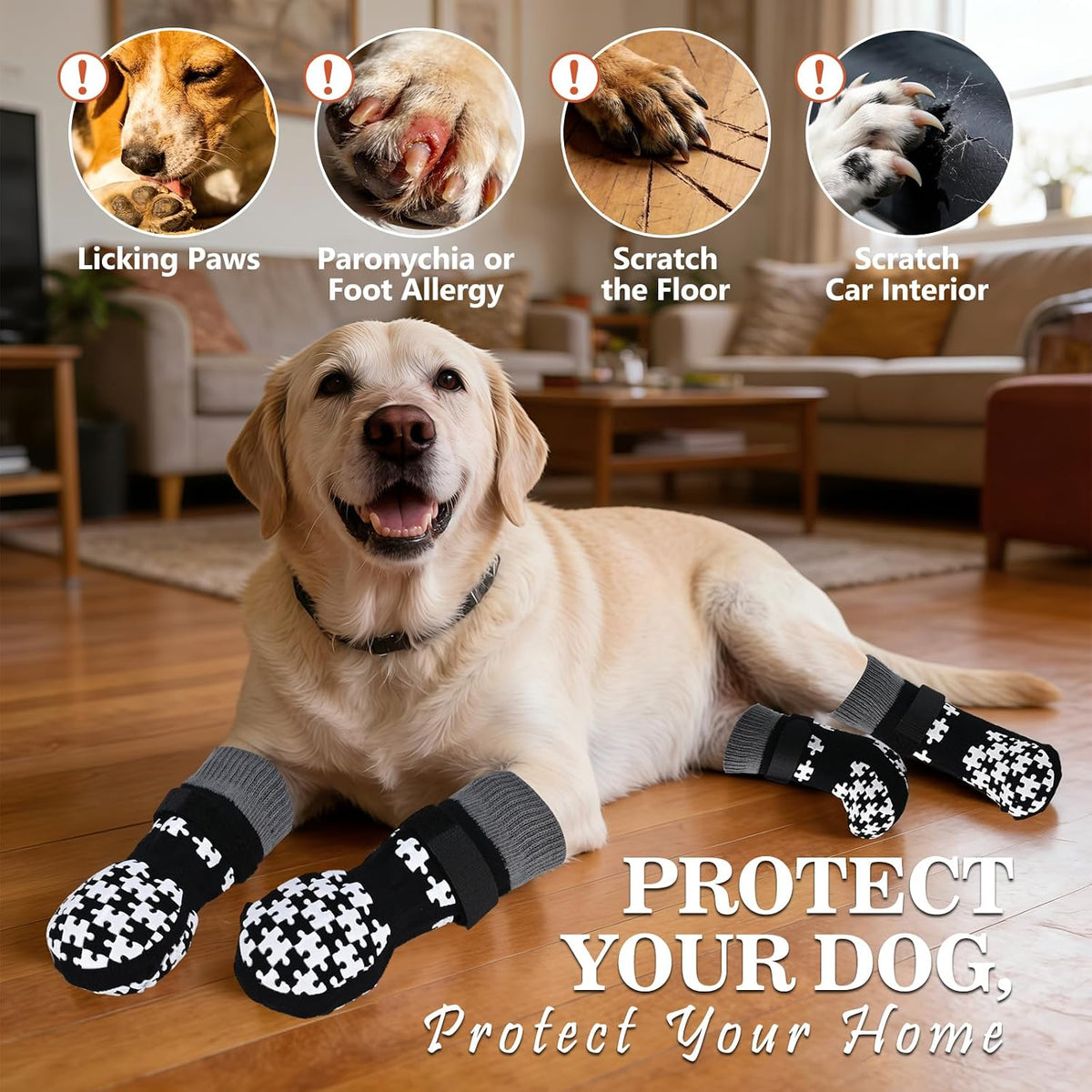Set of four black dog booties for improved mobility