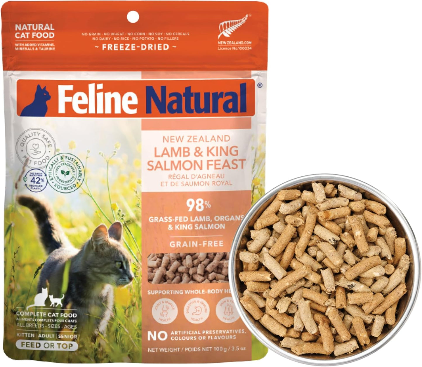 Feline Natural High Protein Dry Cat Food, Freeze-Dried Diet with 98% Meat, Organs & Seafood, No Peas, Grains, or Artificial Additives, Made in New Zealand, Chicken & Lamb, 11oz - Image 14