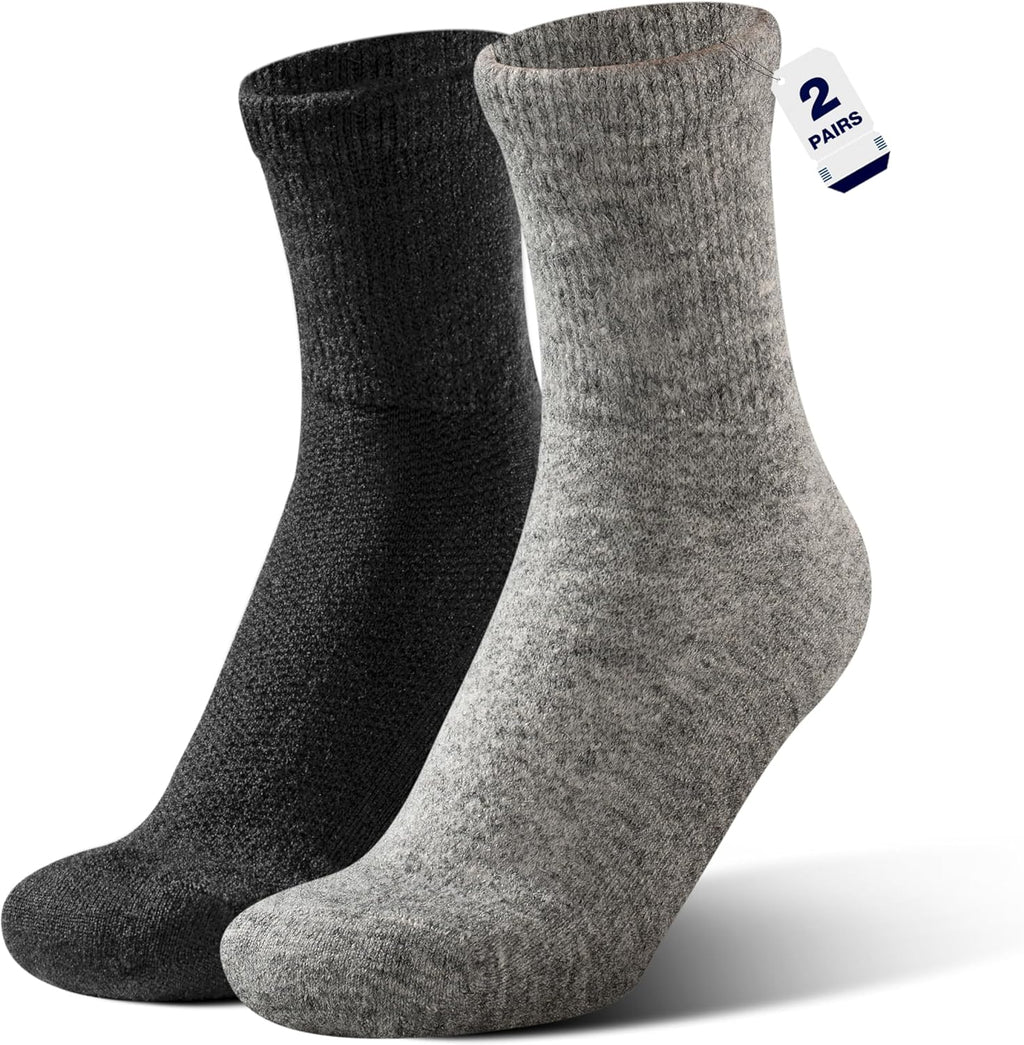 Rahhint Alpaca Wool Diabetic Socks front view showing grey and black crew knit pattern.