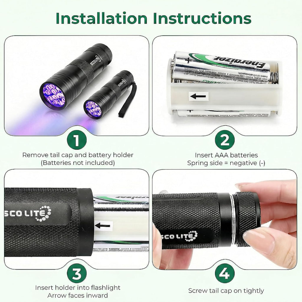 Escolite non slip textured black light mini torch close up view