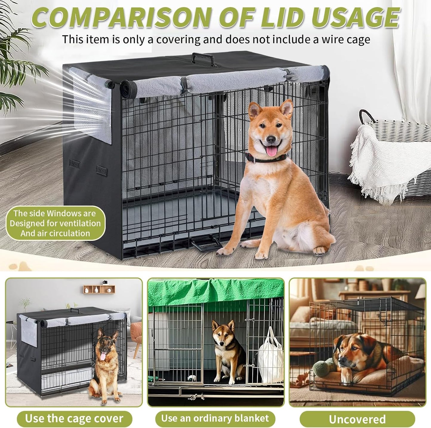 Dog Crate Cover 1200D Heavy Duty Polyester Built-in Anti-freezing Felt,for 48 inch Wire Dog Cage Winter Indoor Outdoor Protection,Waterproof Frostproof Large Dog Kennel Covers - Only cover (Black) - Image 9