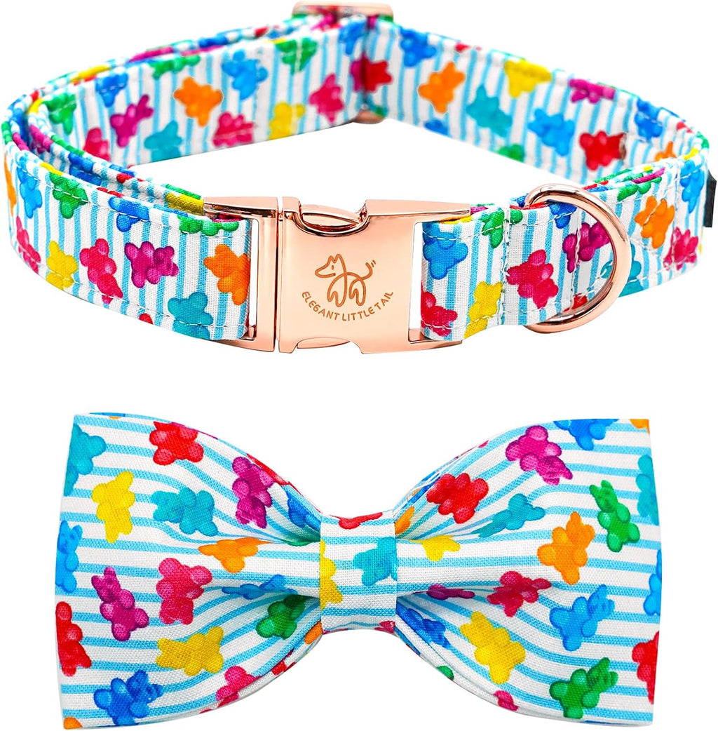 Medium dog wearing American flag bowtie collar outdoors