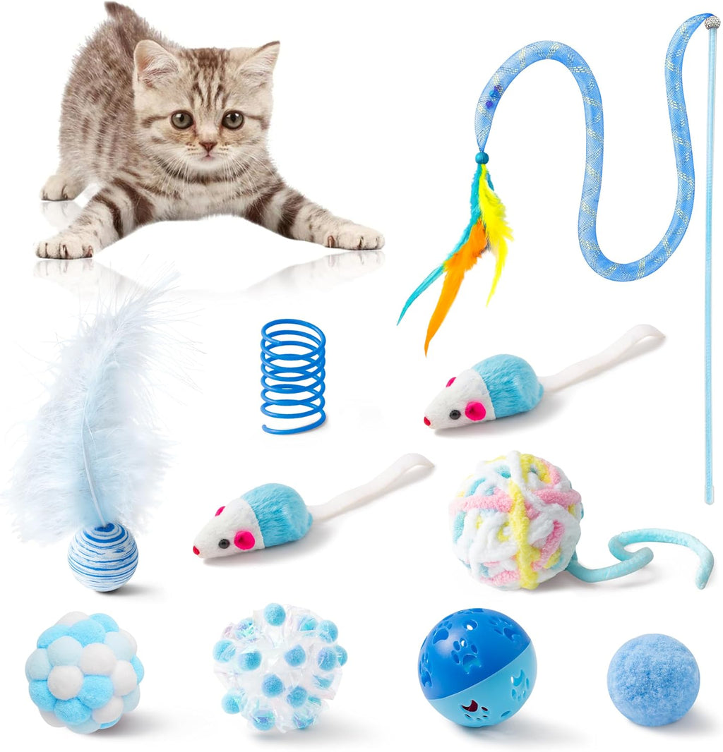 MALLMALL6 Cat Toy Set Interactive Cat Toys 27Pcs Pack Stuff Pink Feather Teaser Wand Springs Mice Sisal Fish Crinkle Balls Bell Balls, Puzzle Pack for Indoor Kitty Play Exercise - Image 11