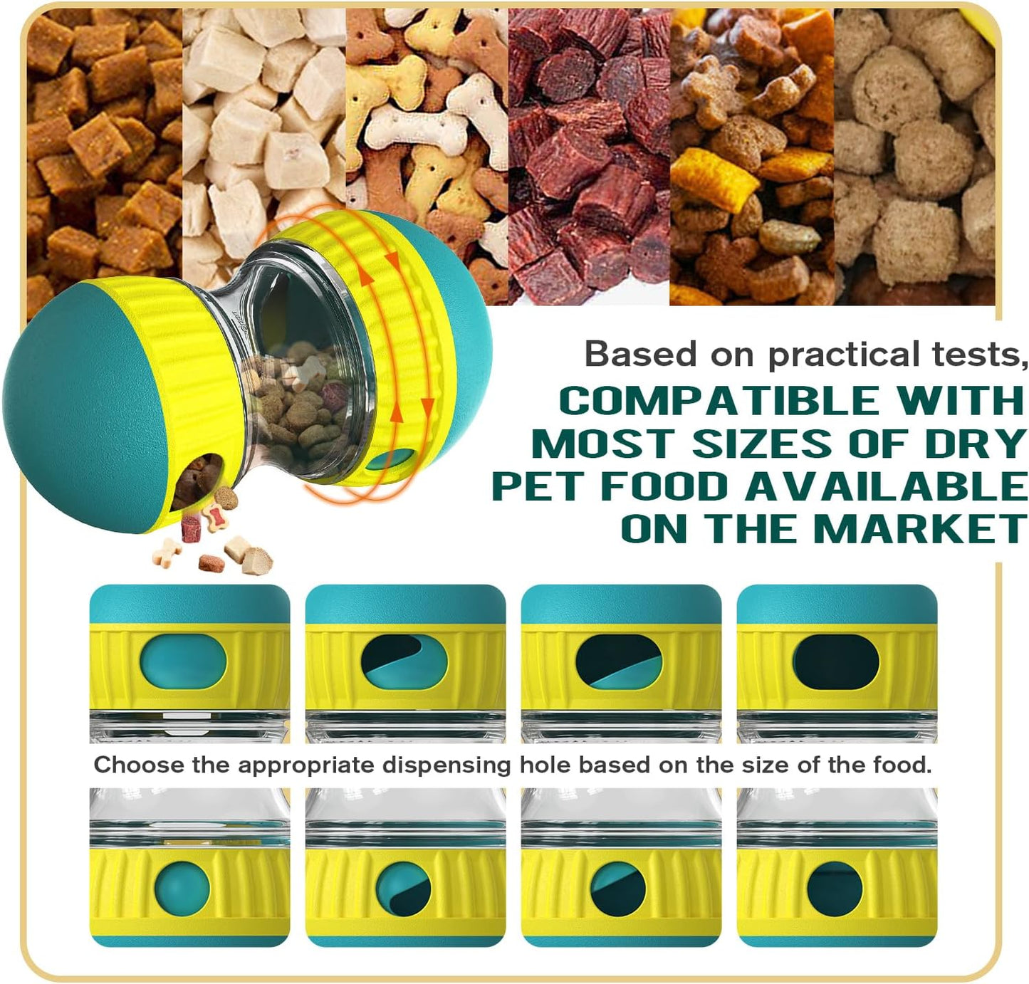 Green dumbbell shaped dog food dispenser for slow feeding