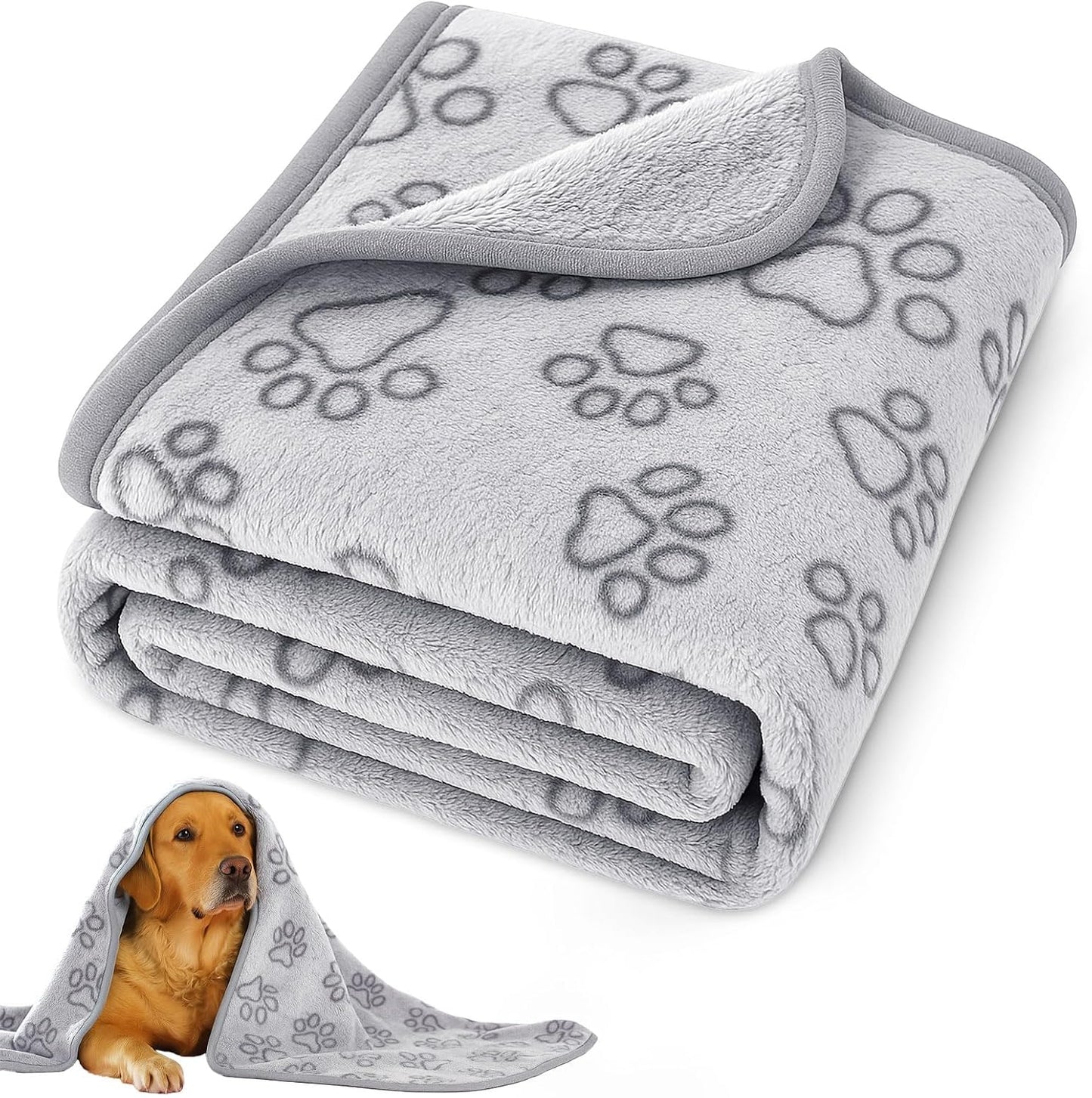 PEASUG premium soft dog blanket grey front view spread on a sofa