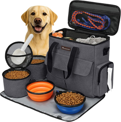 Dog Travel Bag by Modoker - Dog Travel Kit for a Weekend Away Set Includes Pet Travel Bag Organizer for Accessories, 2 Collapsible Bowls, 2 Travel Food Container (Black) - Image 10